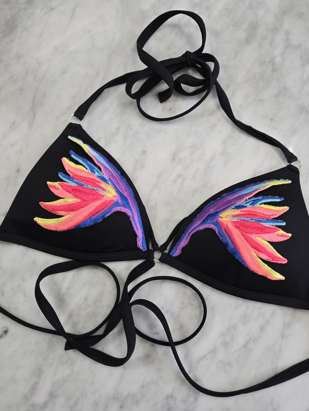 PINK Victoria's Secret Push Up Tie Bikini Top w/Embroidered Bird Of Paradise